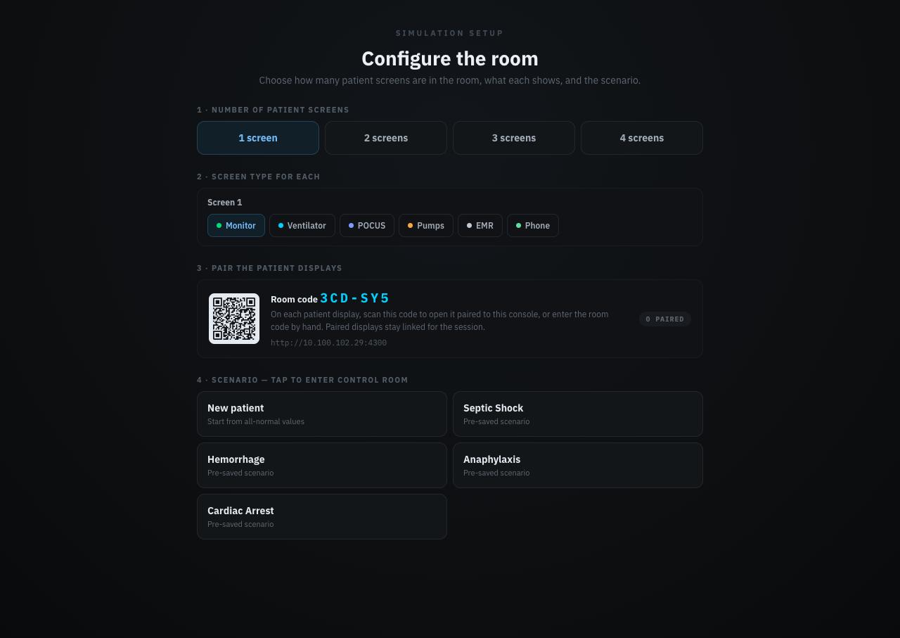 Room setup screen with QR code and room code for pairing devices